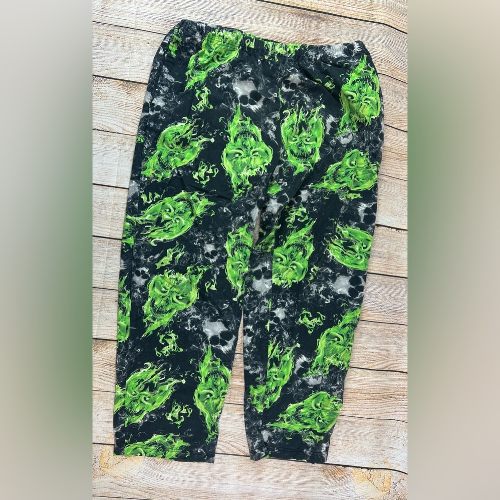 Neon Flame Skull Pajama Lounge Pants Size Large 36-38 With Pockets